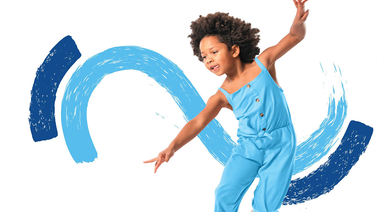 Young girl dancing with graphic lines behind her