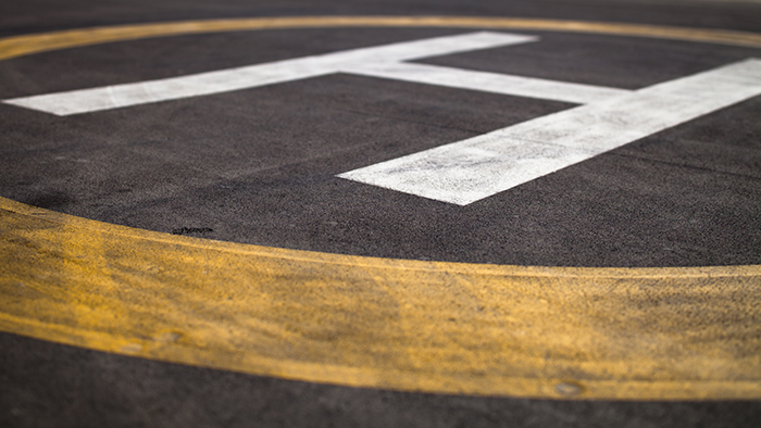 Picture of large H painted on helicopter landing pad