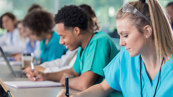 Group of medical students studying