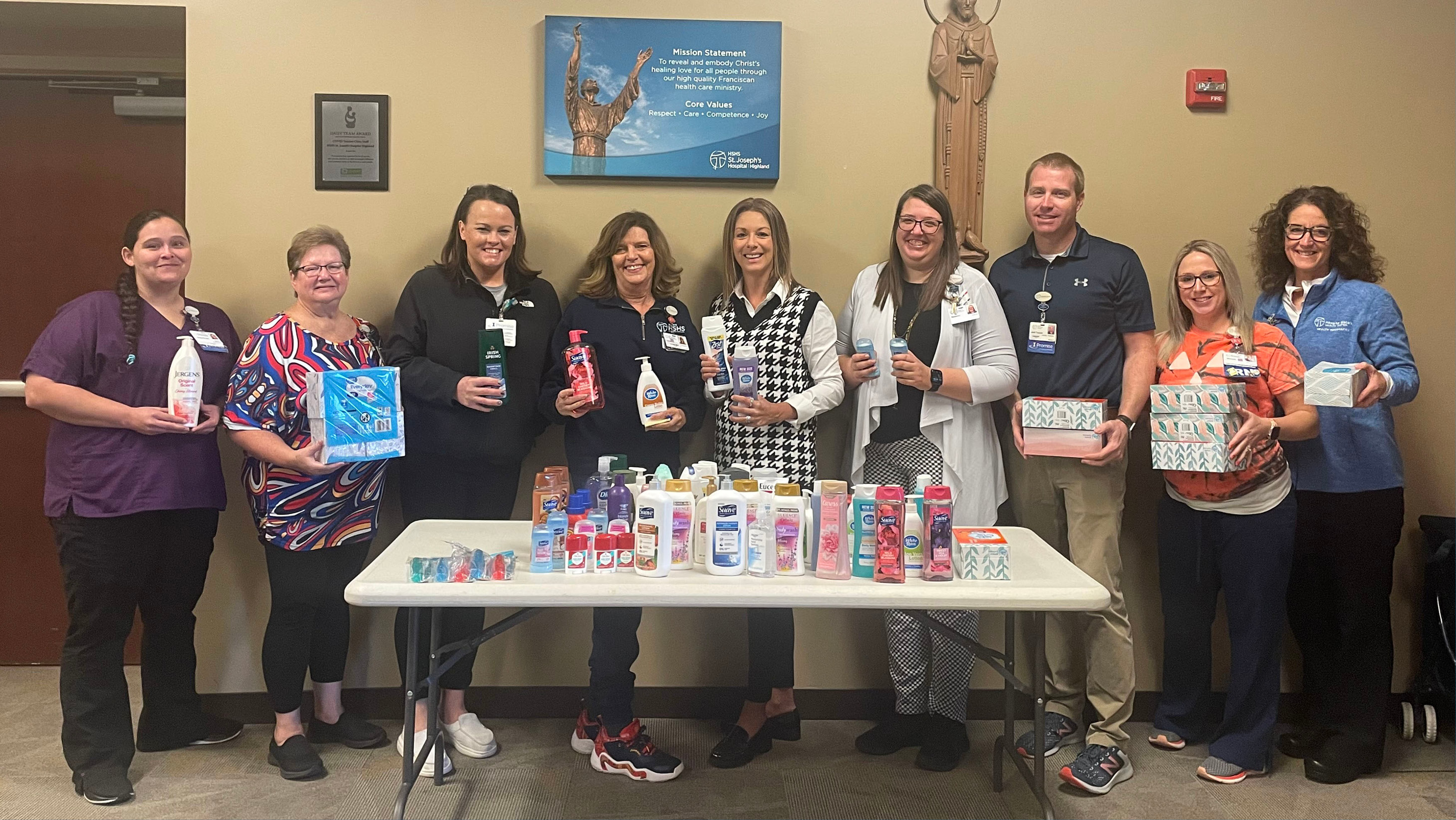 HSHS St. Joseph’s Hospital Highland Colleagues Donate Necessity Items