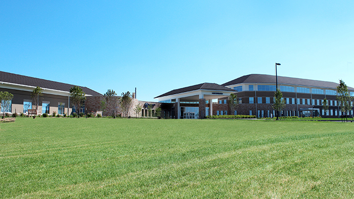 Front exterior of HSHS St. Joseph's Hospital in Highland, Illinois